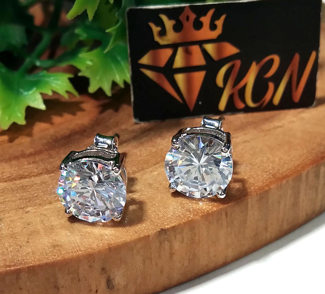 Beautiful White Zircon Faceted Stud Earrings, 925 Starling Silver Earring, Natural Zircon Gemstone Round Shape Stone Size 8x8mm Gift For Her