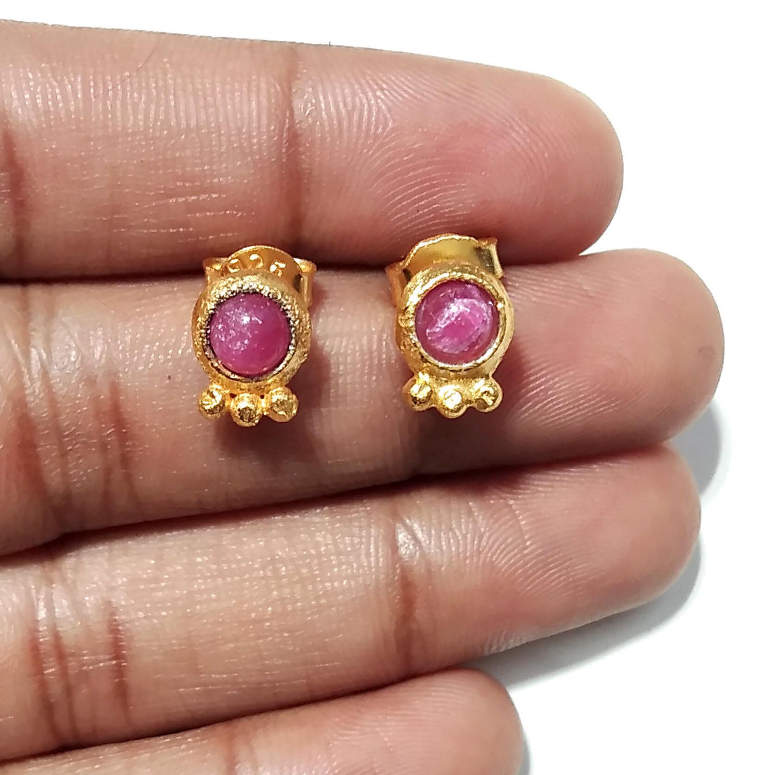 Red Ruby Studs Earring, 925 Sterling Silver Gold Plated Earring, Natural Red Ruby Studs Earring, Unique Studs Earring, Gift For Girls/Women