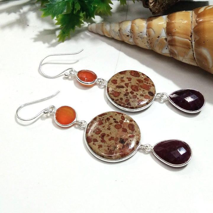 Natural Asteroid Jasper, Red Ruby Gemstone Earring, 925 Solid Starling Silver Earring, Handmade Silver Jewelry, Jasper Stone Gift Earring