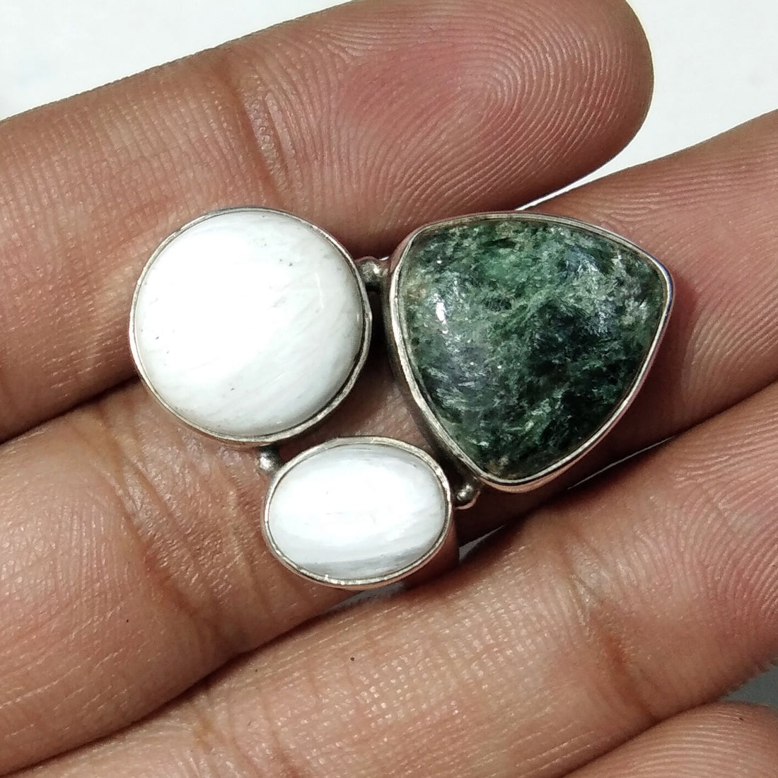 Natural White Scolecite/Seraphinite Gemstone Ring, 925 Sterling Silver Ring, Seraphinite Stone Handmade Ring, Gift Birthday Ring Jewelry