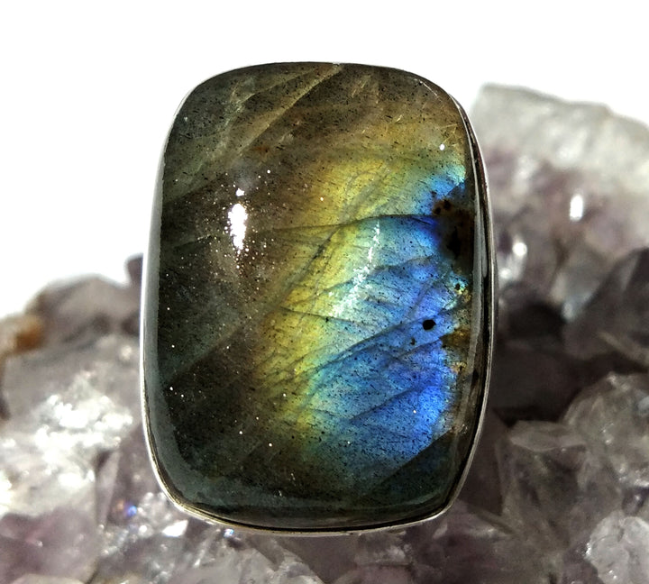 Natural Labradorite Gemstone Multi Fire Ring, 925 Solid Sterling Silver Ring, Handmade Silver Ring, For Gift Birthday Ring Jewelry