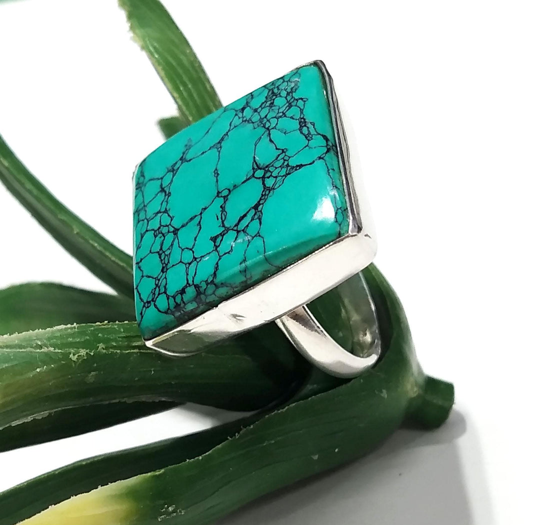 Turquoise Gemstone Rings, Solid 925 Sterling Silver Ring, Natural Turquoise Cabochon Stone Ring, Handmade Sterling Silver Statement Ring
