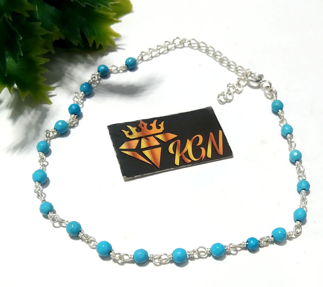 100% Natural Blue Turquoise Bracelet, Good Quality Gemstone Bracelet, 925 Sterling Silver Jewelry Handmade Bracelet, Gift For Girls & Women.