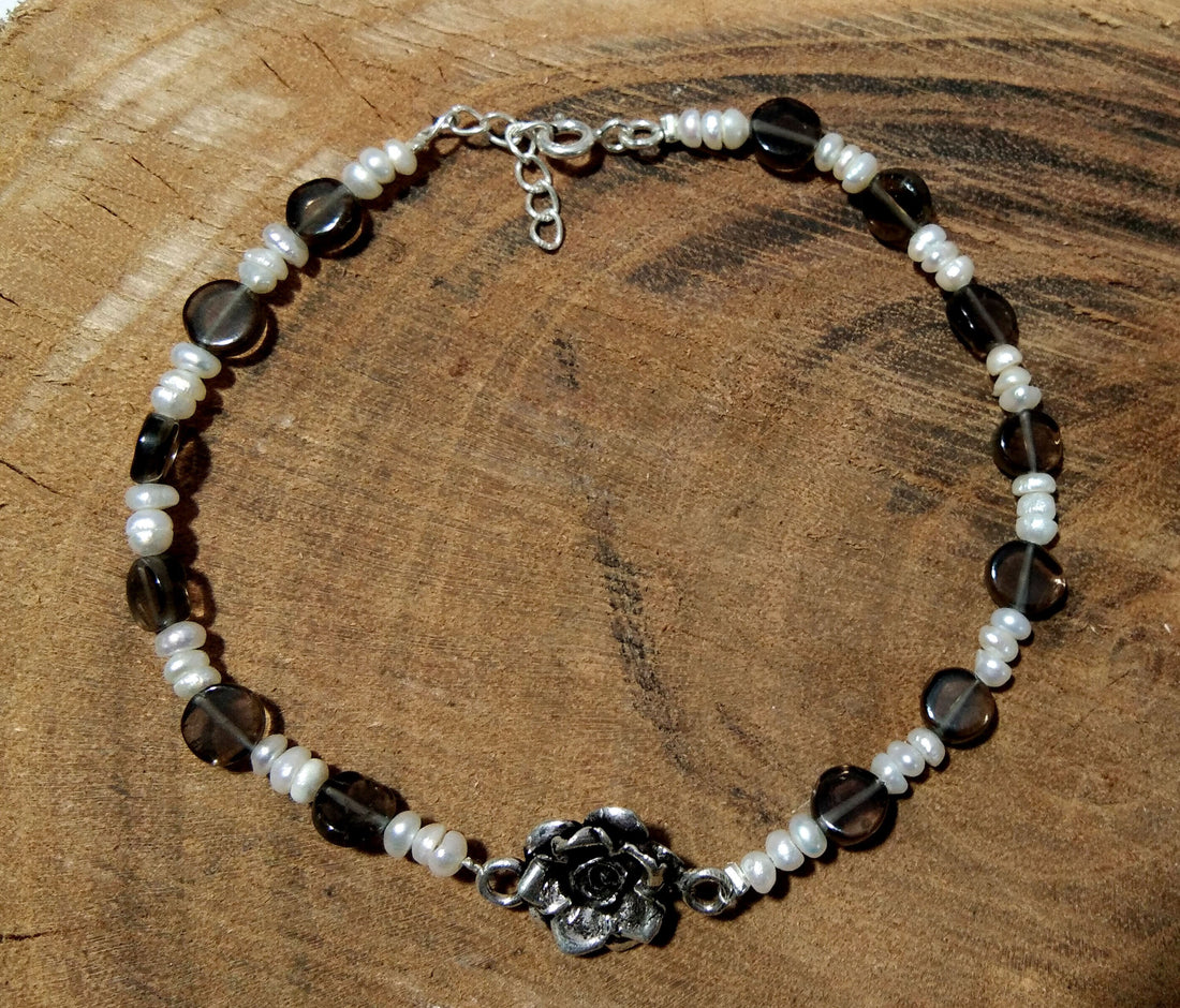 20%Off ! Freshwater Pearl & Smoky Quartz Bracelet, Pearl Jewelry, Solid 925 Sterling Silver Stone Bracelet, Bridesmaid Gift, Bridal Bracelet