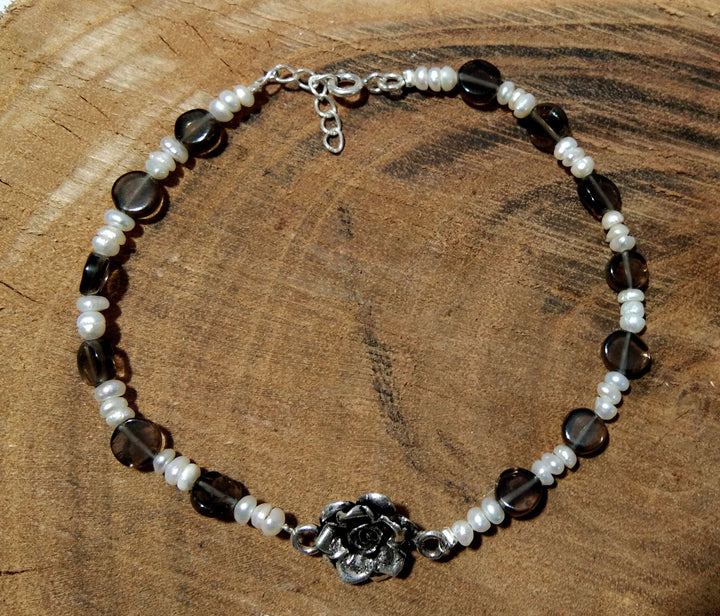 20%Off ! Freshwater Pearl & Smoky Quartz Bracelet, Pearl Jewelry, Solid 925 Sterling Silver Stone Bracelet, Bridesmaid Gift, Bridal Bracelet