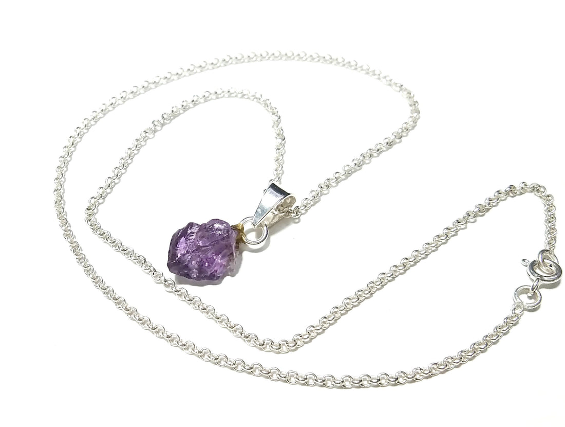 Natural Amethyst Rough Gemstone Pendant, 925 Sterling Silver Handmade Jewelry Amethyst Pendant Rough Chain Necklace, Gift For Girls & Women.