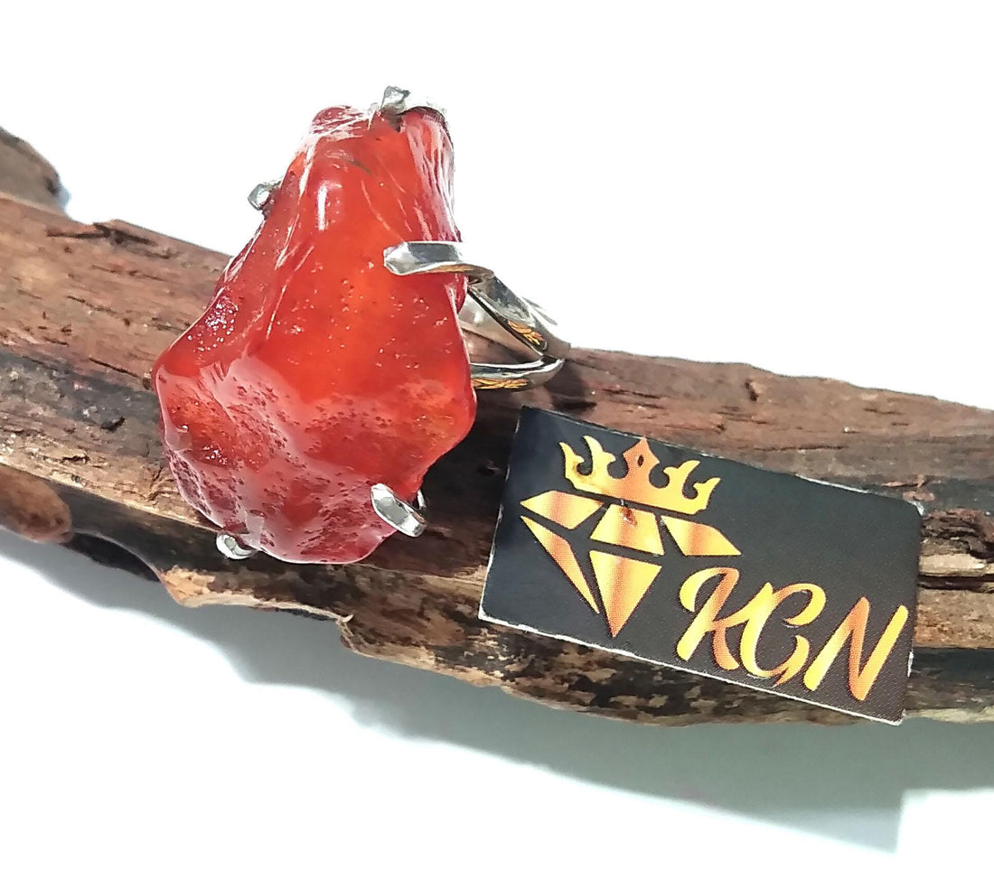 Natural Gemstone Rough Carnelian Ring, 925 Sterling Silver Raw Stone Stacking Ring, Handmade Ring, Birthstone Ring, Unique Gift for Her