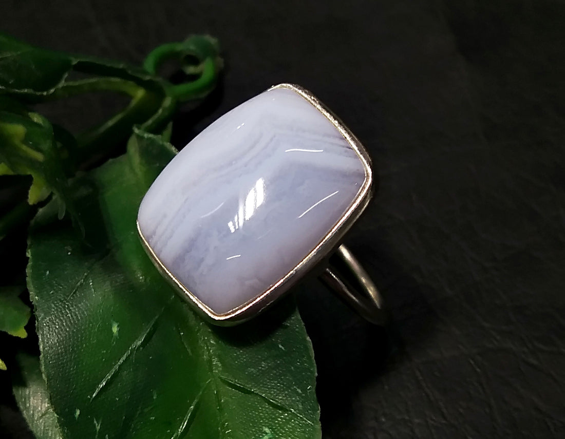 Natural Blue Lace Agate Gemstone Ring, 925 Solid Starling Silver Ring Jewelry, Stone Size 18x14mm Statement Ring, Gift Birthday Ring Jewelry