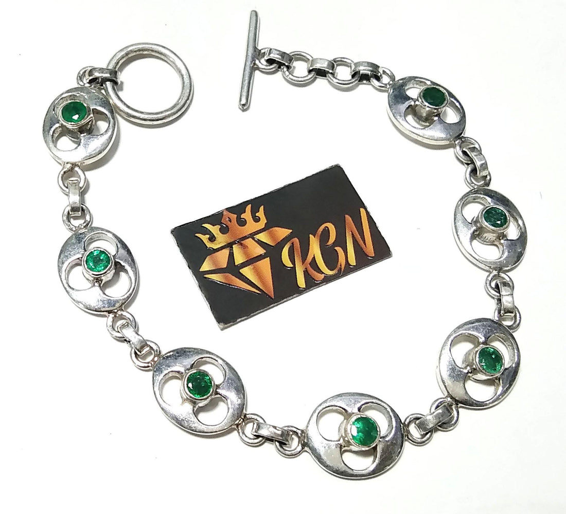Natural Emerald Gemstone Bracelet, Good Quality Gemstone Bracelet, 925 Sterling Silver Jewelry, Handmade Bracelet, Gift For Girls & Women.