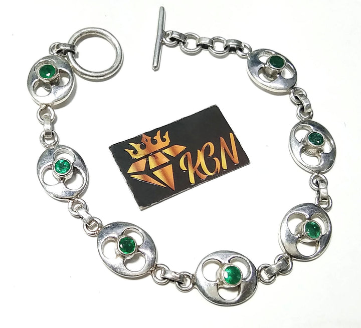 Natural Emerald Gemstone Bracelet, Good Quality Gemstone Bracelet, 925 Sterling Silver Jewelry, Handmade Bracelet, Gift For Girls & Women.