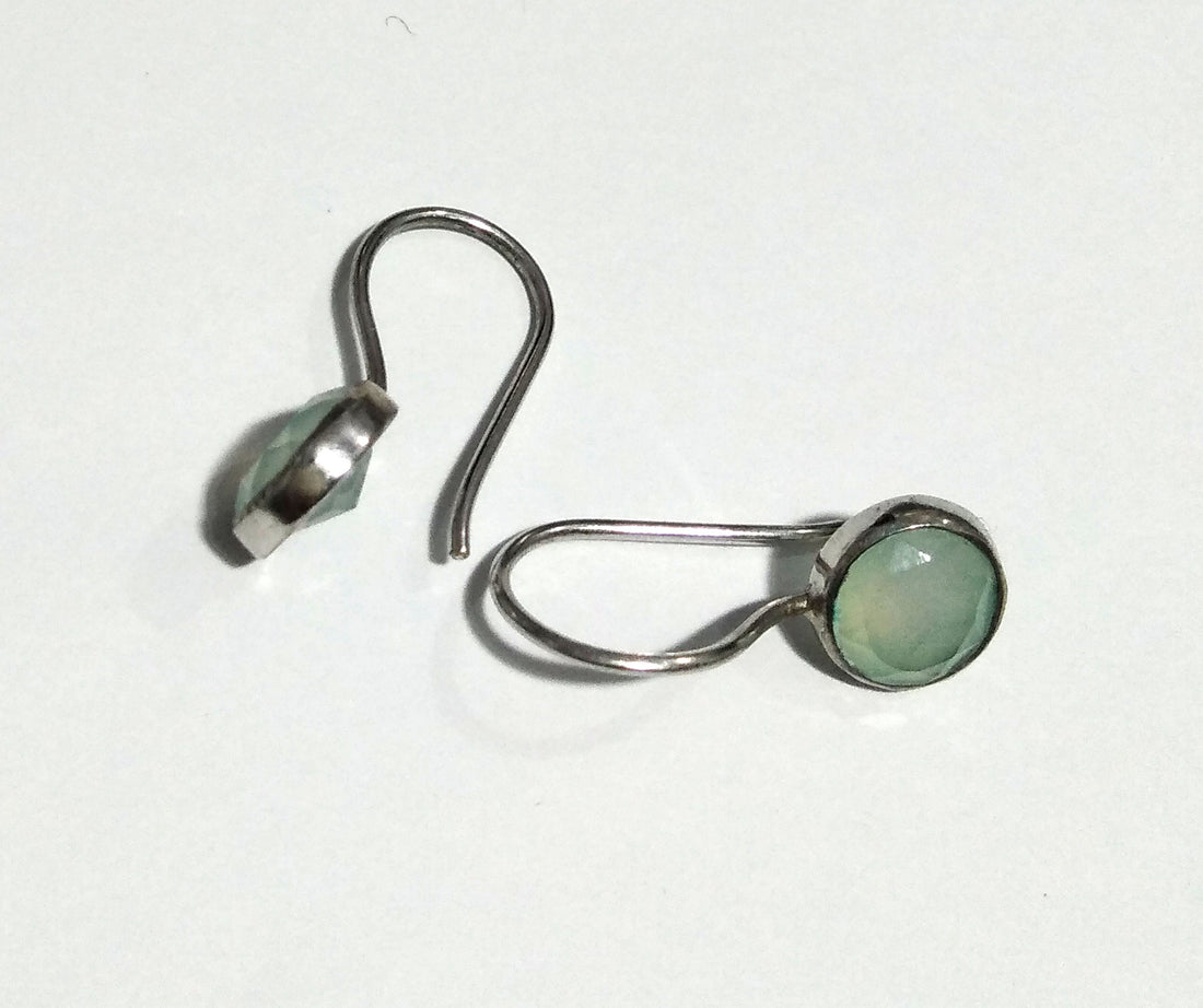 Aqua Chalcedony Tiny Dangle Earring, 925 Solid Starling Silver Earring, Natural Aqua Chalcedony Gemstone Size 8x8 mm Gift Birthstone Earring
