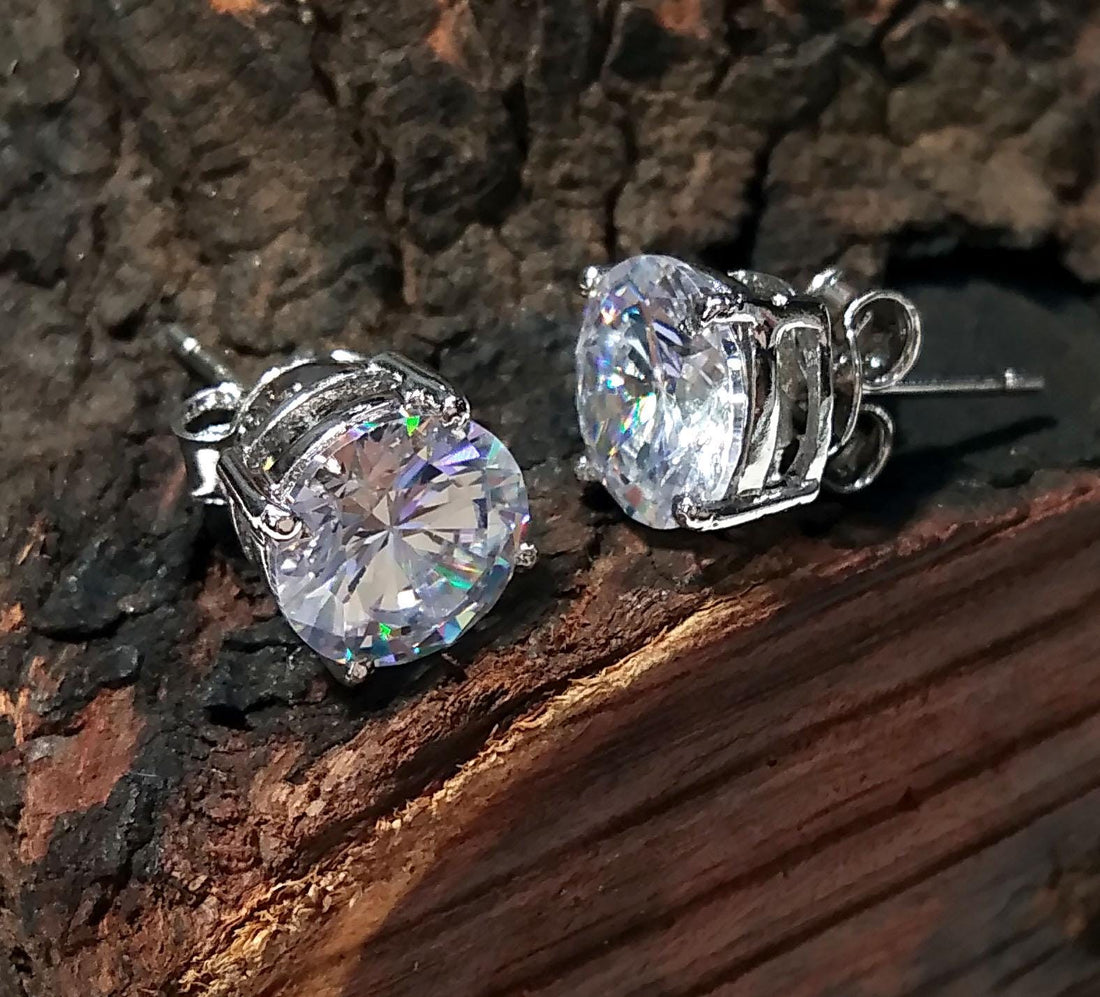 Beautiful White Zircon Faceted Stud Earrings, 925 Starling Silver Earring, Natural Zircon Gemstone Round Shape Stone Size 8x8mm Gift For Her