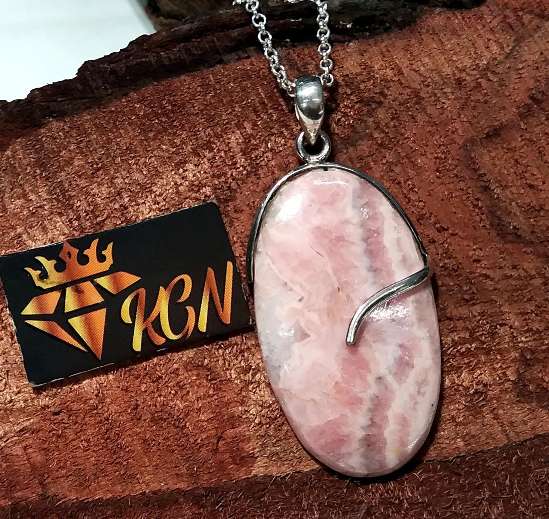 Rhodochrosite Pendant Chain Necklace, Amazing Color Gemstone Pendant, 925 Starling Silver Design Pendant, For Girls/Women.