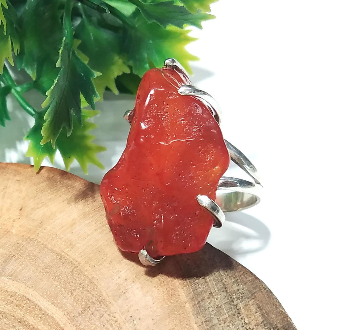 Natural Gemstone Rough Carnelian Ring, 925 Sterling Silver Raw Stone Stacking Ring, Handmade Ring, Birthstone Ring, Unique Gift for Her