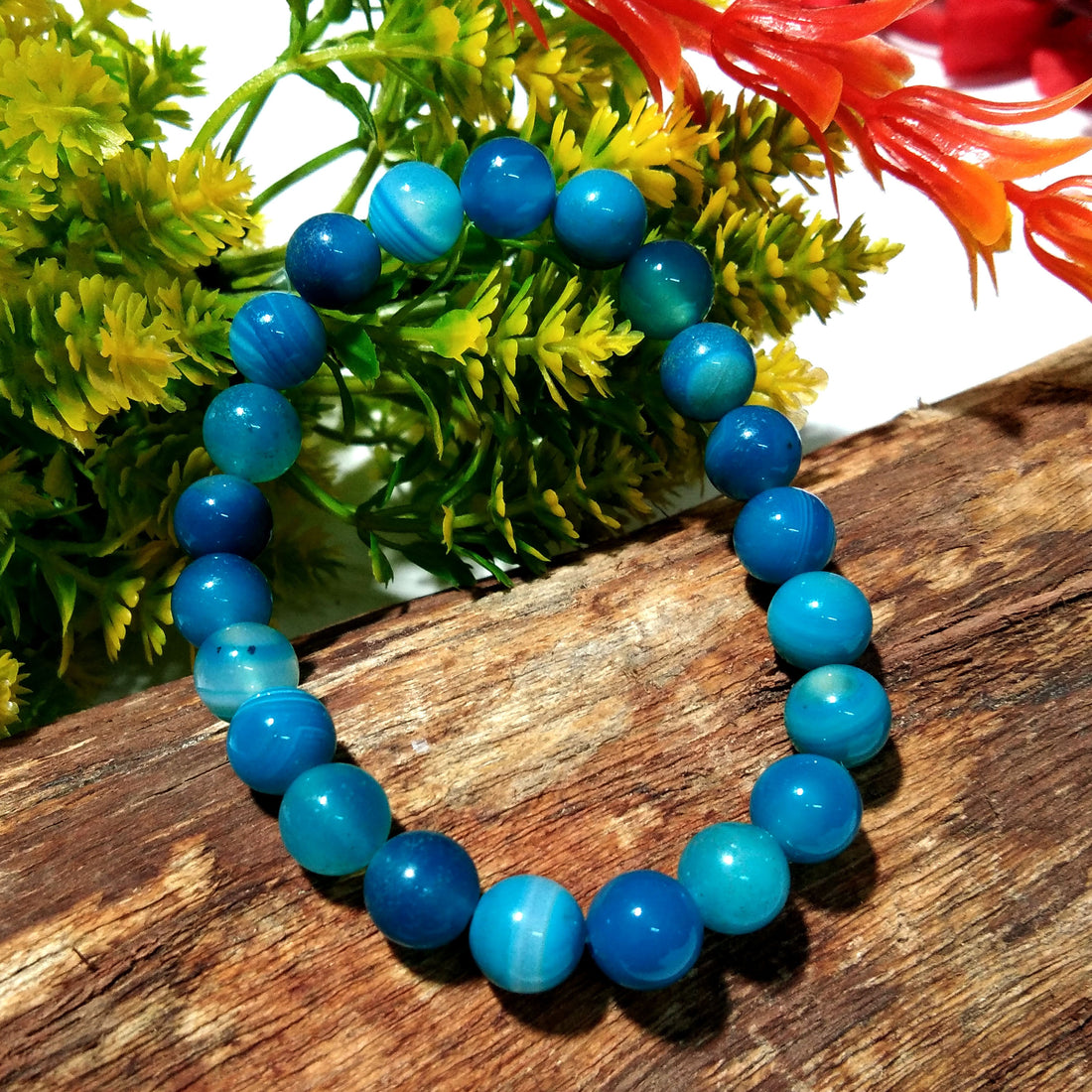 Natural Blue Lace Agate Gemstone Bracelet, Friendship Beads Bracelet, Healing Men & Women Round Bracelet, Size 8x8 mm Gift Bracelet