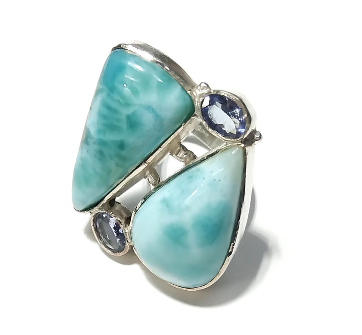 Natural Larimar & Tanzanite Faceted Gemstone Ring, 925 Solid Sterling Silver Jewelry Stone Ring, Handmade Jewelry, Gift Item For Girls/Women