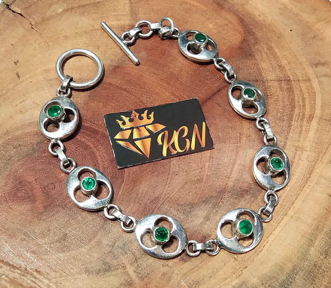 Natural Emerald Gemstone Bracelet, Good Quality Gemstone Bracelet, 925 Sterling Silver Jewelry, Handmade Bracelet, Gift For Girls & Women.