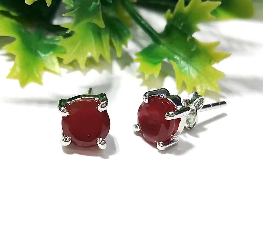Red Onyx Stud Earrings, 925 Solid Sterling Silver Earring, Natural Red Onyx Stud Earring, High Quality Gemstone Studs Earring, Gift For Her