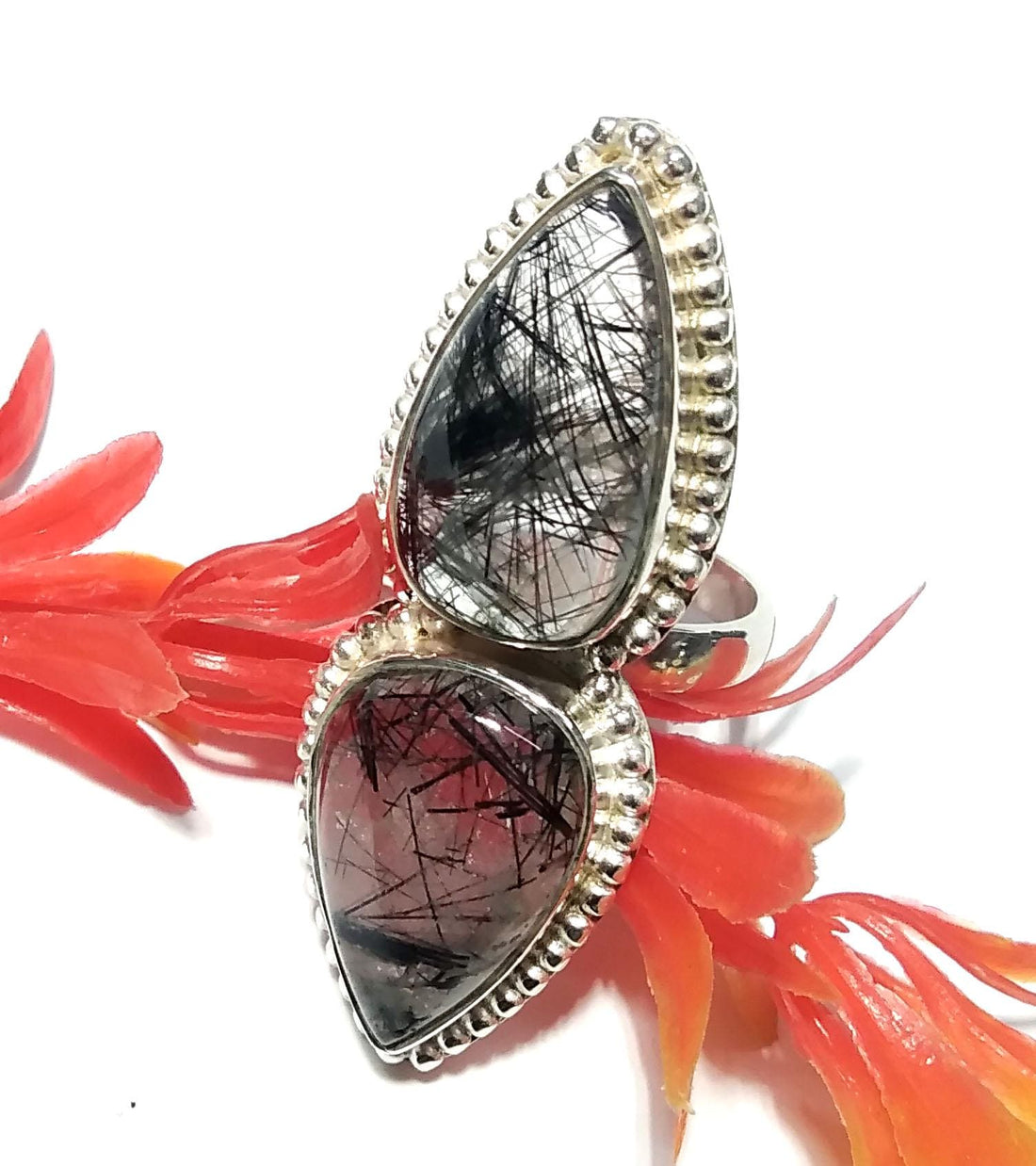 Black Rutile Cabochon Rings, 925 Starling Silver Jewelry, Natural Gemstone Black Rutile Ring, Beautiful Stylish Ring, For Girls/Women Ring