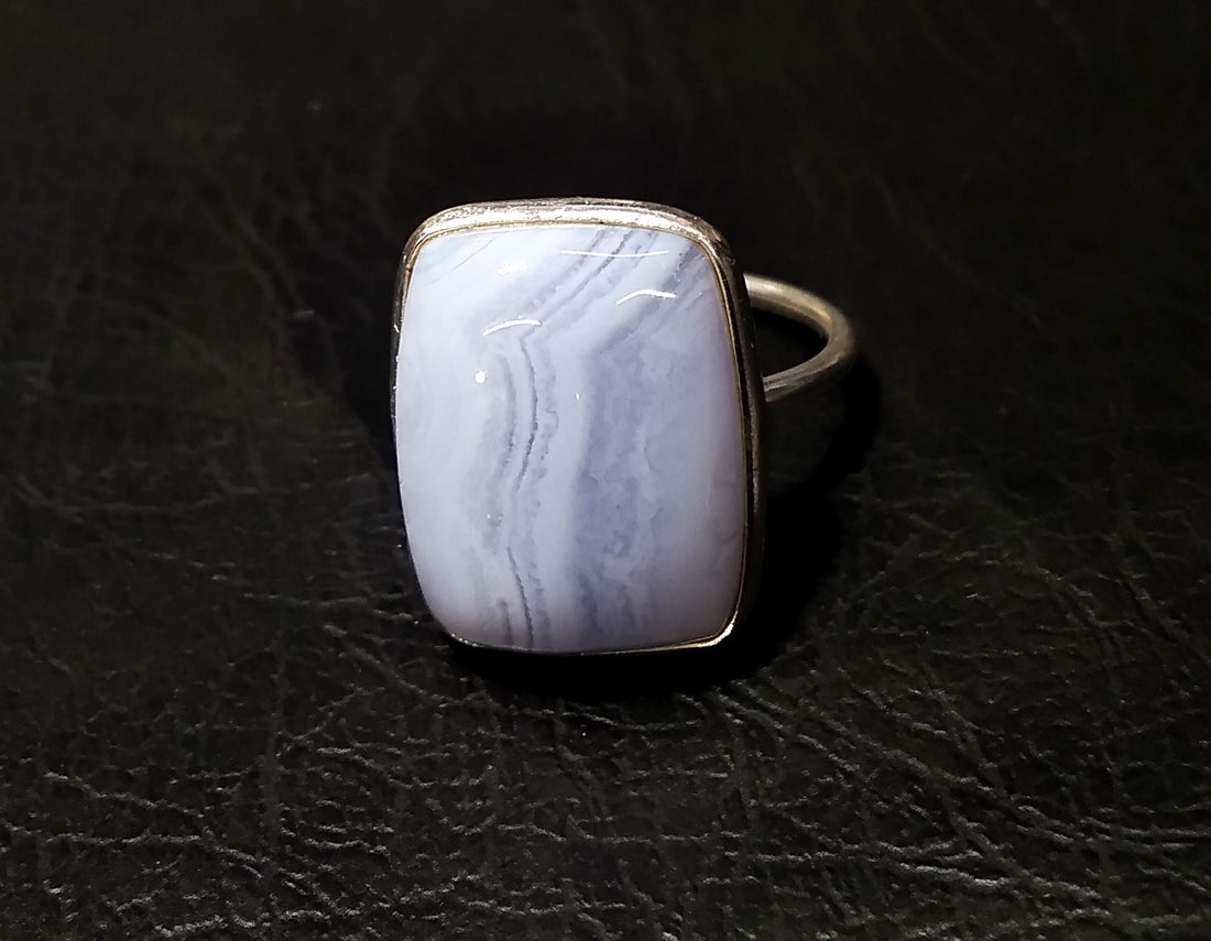 Natural Blue Lace Agate Gemstone Ring, 925 Solid Starling Silver Ring Jewelry, Stone Size 18x14mm Statement Ring, Gift Birthday Ring Jewelry