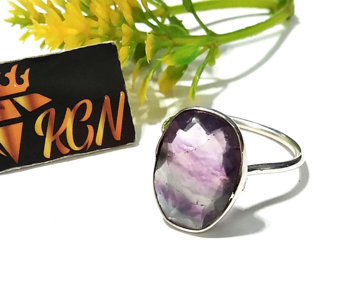 Natural Fluorite Green And purple Fluorite Ring,  925 Solid Sterling Silver Ring,  Stone Size 17x12mm Handmade Silver Ring, Birthday Ring