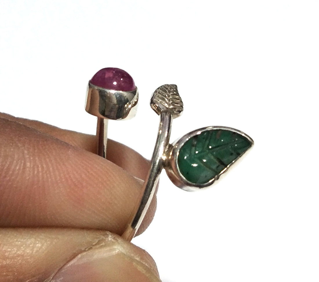 Emerald/Ruby Stone Ring, 925 Solid Starling Silver Ring, Stone Size 9x5 mm to 5x5 mm Emerald/Red Ruby Stone Gift New Year Ring, Wedding Ring