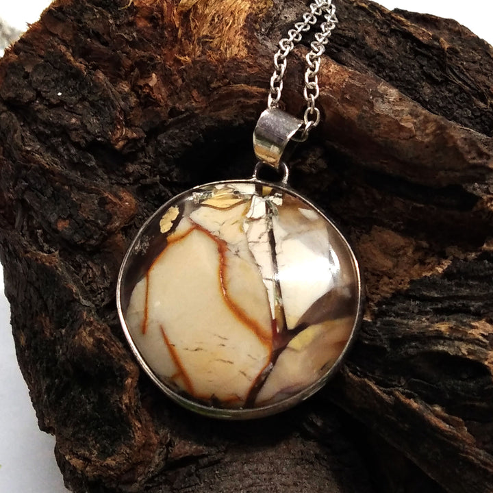 Brecciated Mookaite Gemstone Pendant, 925 Starling Silver Chain Pendant Necklace, Handmade Stone Size 25x25 mm Gift Pendant