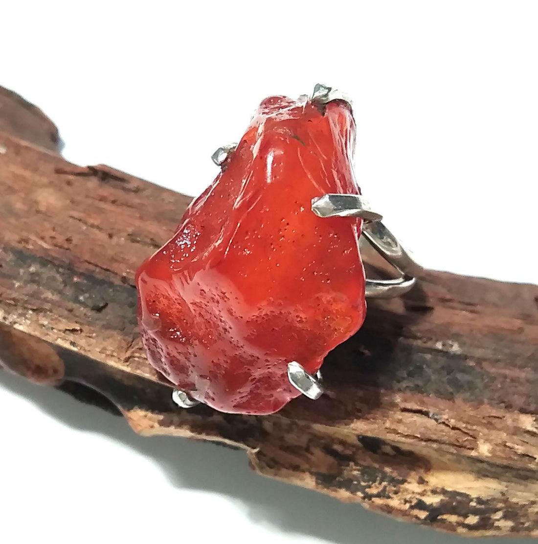 Natural Gemstone Rough Carnelian Ring, 925 Sterling Silver Raw Stone Stacking Ring, Handmade Ring, Birthstone Ring, Unique Gift for Her