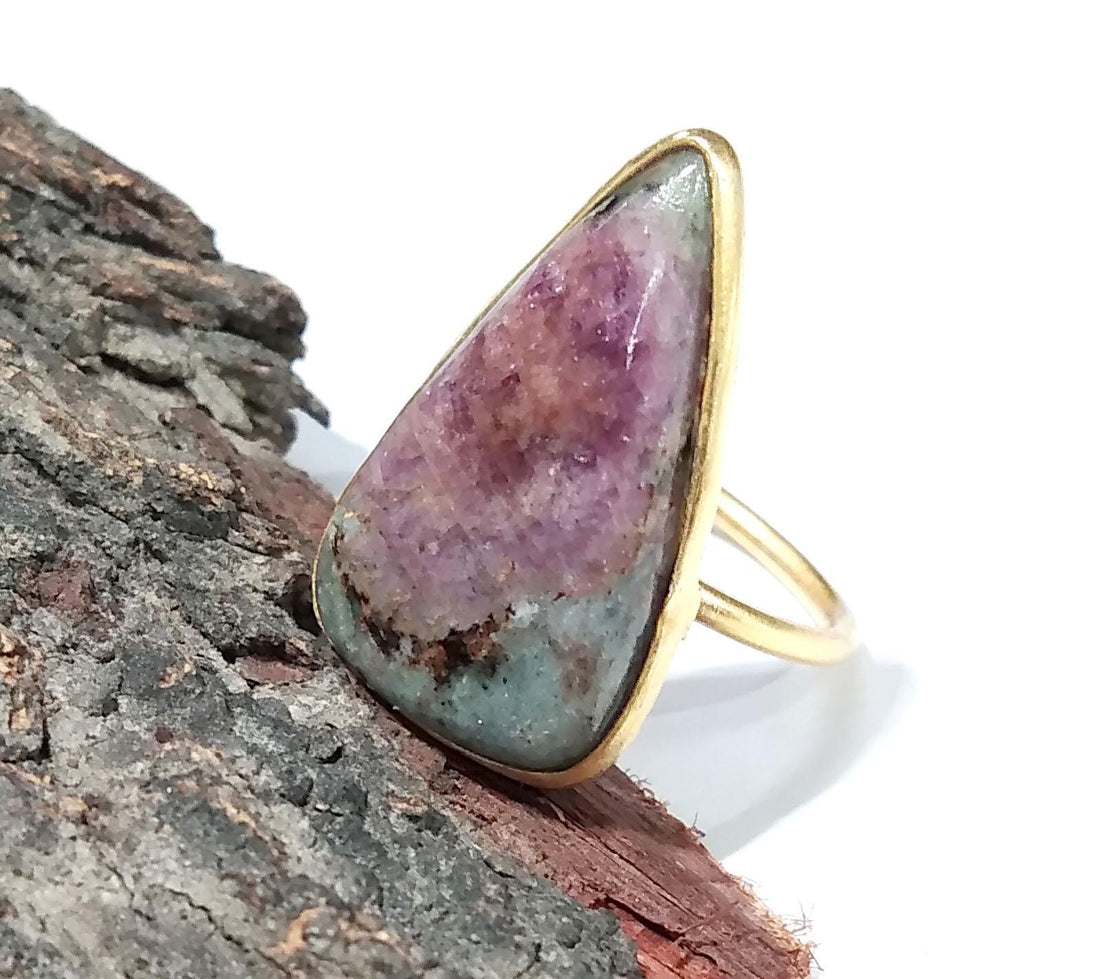 Ruby Zoisite Ring, 925 Starling Silver Gold Plated Ring, Beautiful Ruby Zoisite Stone Size 24x14mm Handmade Ring Gift Mother’s day Ring