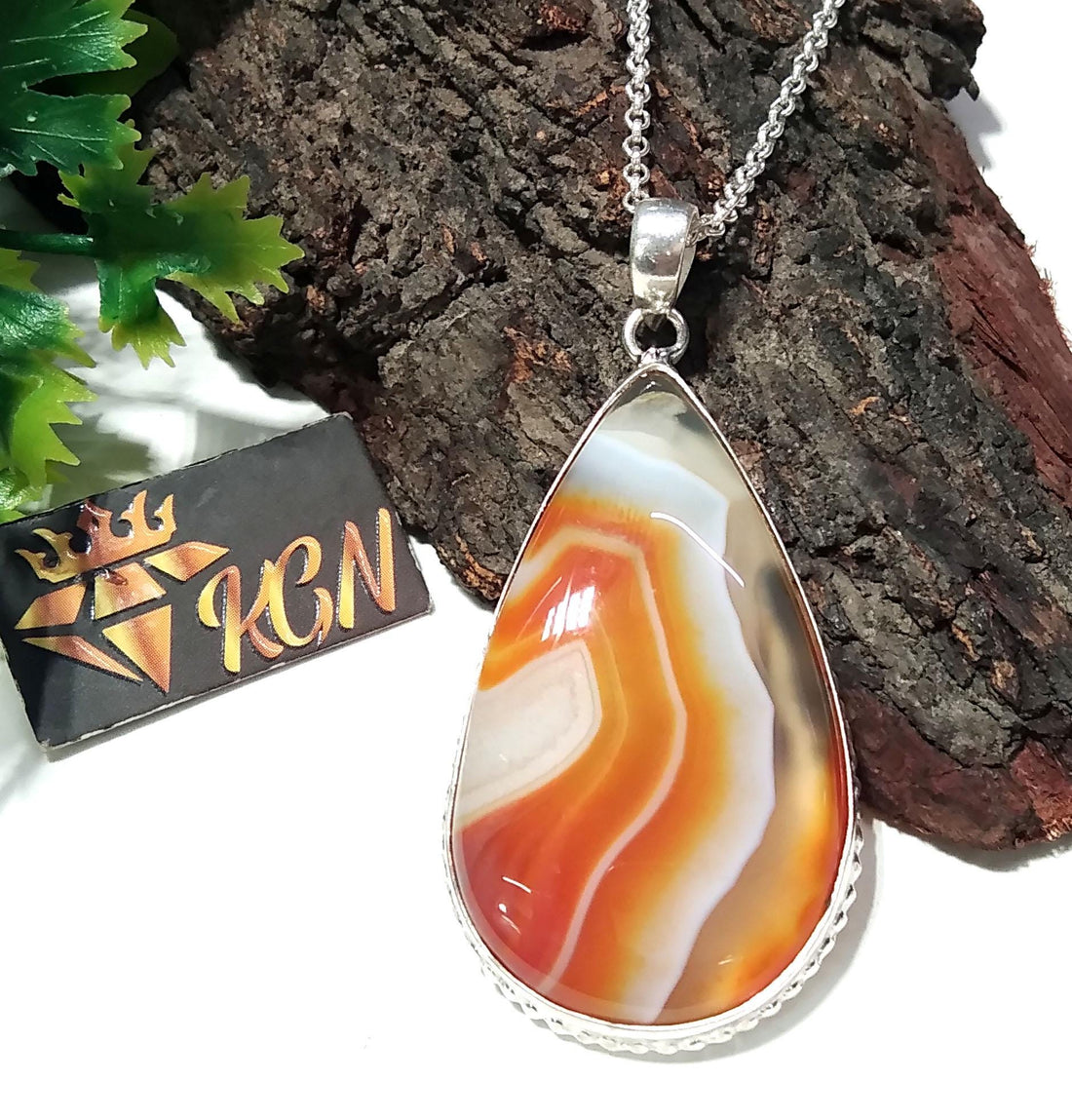 Natural Orange Agate Gemstone Pendant, 925 Sterling Silver Pendant Chain Necklace, Stylish Nice Handmade Silver Pendant, Gift Birthday Stone