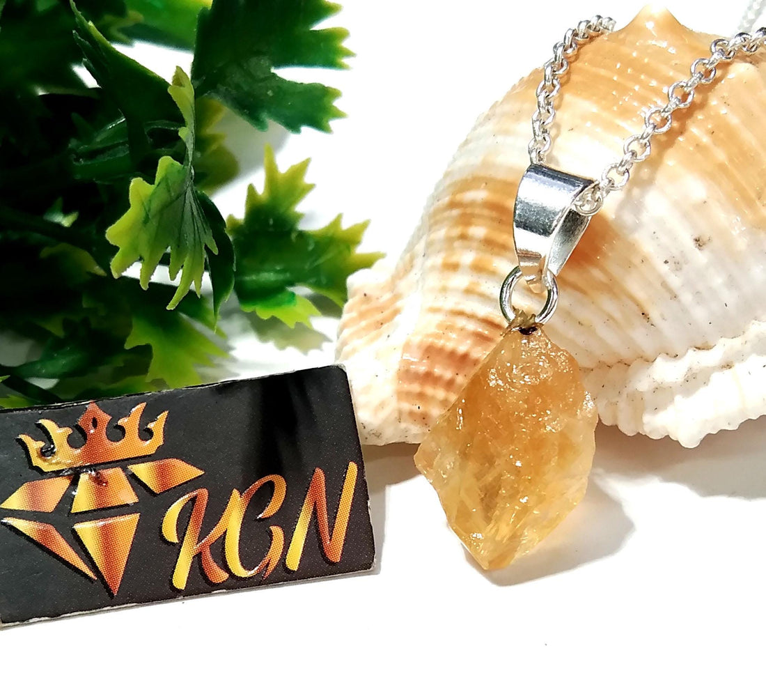 Natural Citrine Raw Gemstone Pendant, Solid 925 Starling Silver Pendant Chain Necklace, Handmade Jewelry Stone Size 18x13 mm Gift Pendant