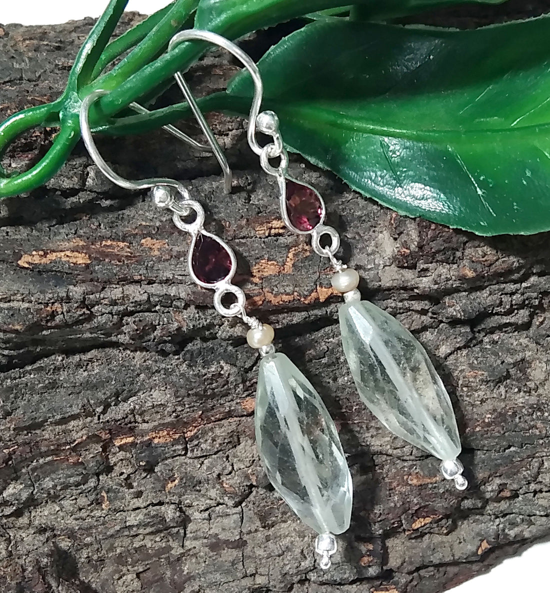 Natural Green Amethyst/Garnet Gemstone Drop Earring, 925 Solid Starling Silver Earring, Stone Size 19x7 mm Gift Birthday Earring Jewelry