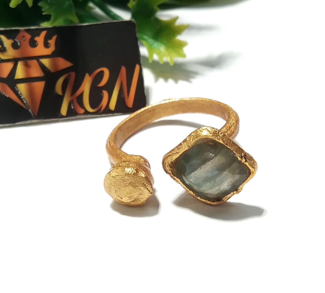 Labradorite Gemstone Ring, 925 Sterling Silver Gold Plated Ring, Natural Labradorite Ring, Silver Design Good Making Gift Ring, Gift For Her