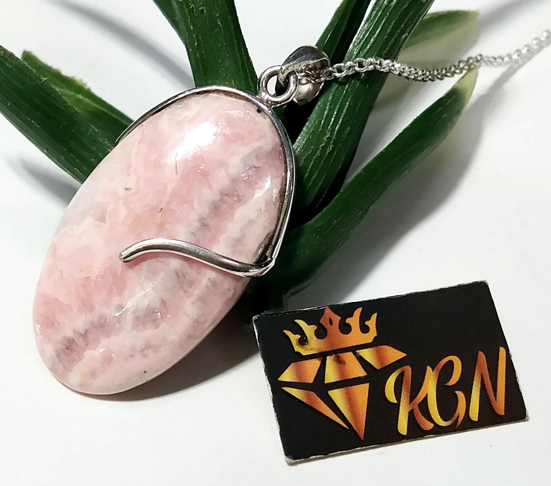 Rhodochrosite Pendant Chain Necklace, Amazing Color Gemstone Pendant, 925 Starling Silver Design Pendant, For Girls/Women.