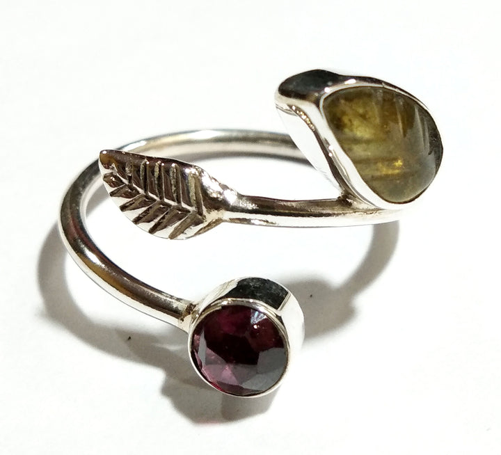 Tourmaline Leaf & Garnet Stone Rings, 925 Starling Silver Ring, Natural Gemstone Jewelry, Beautiful Nice Design Silver Ring, Wedding Gift.