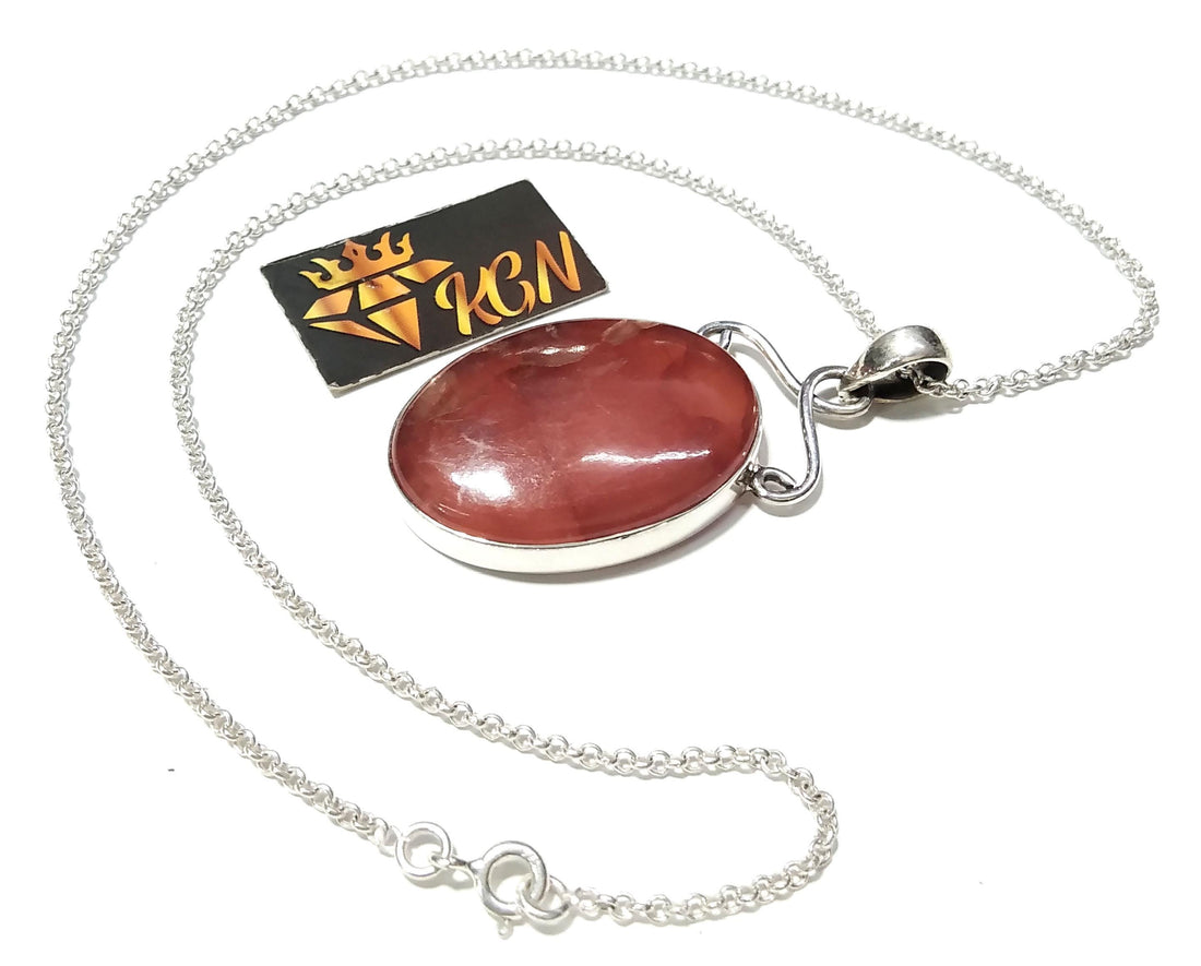 Natural Rhodochrosite Stone Pendant, 925 Starling Silver Pendant, Nice Design Amazing Rhodochrosite Pendant Chain Necklace, Gift For Her