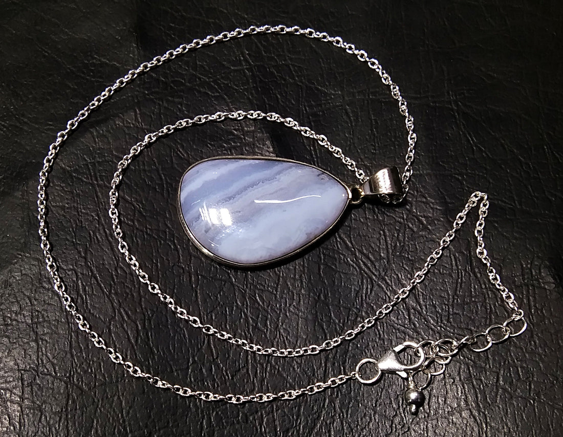 Blue Lace Agate Gemstone Pendant, Solid 925 Sterling Silver Handmade Jewelry, Blue Lace Agate Pendant Chain Necklace, Gift For Girls & Women
