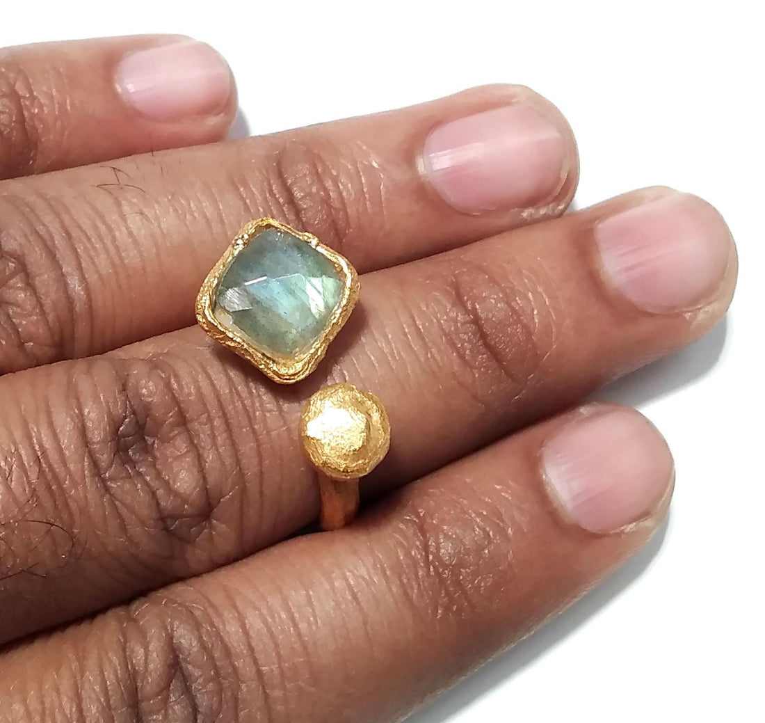 Labradorite Gemstone Ring, 925 Sterling Silver Gold Plated Ring, Natural Labradorite Ring, Silver Design Good Making Gift Ring, Gift For Her