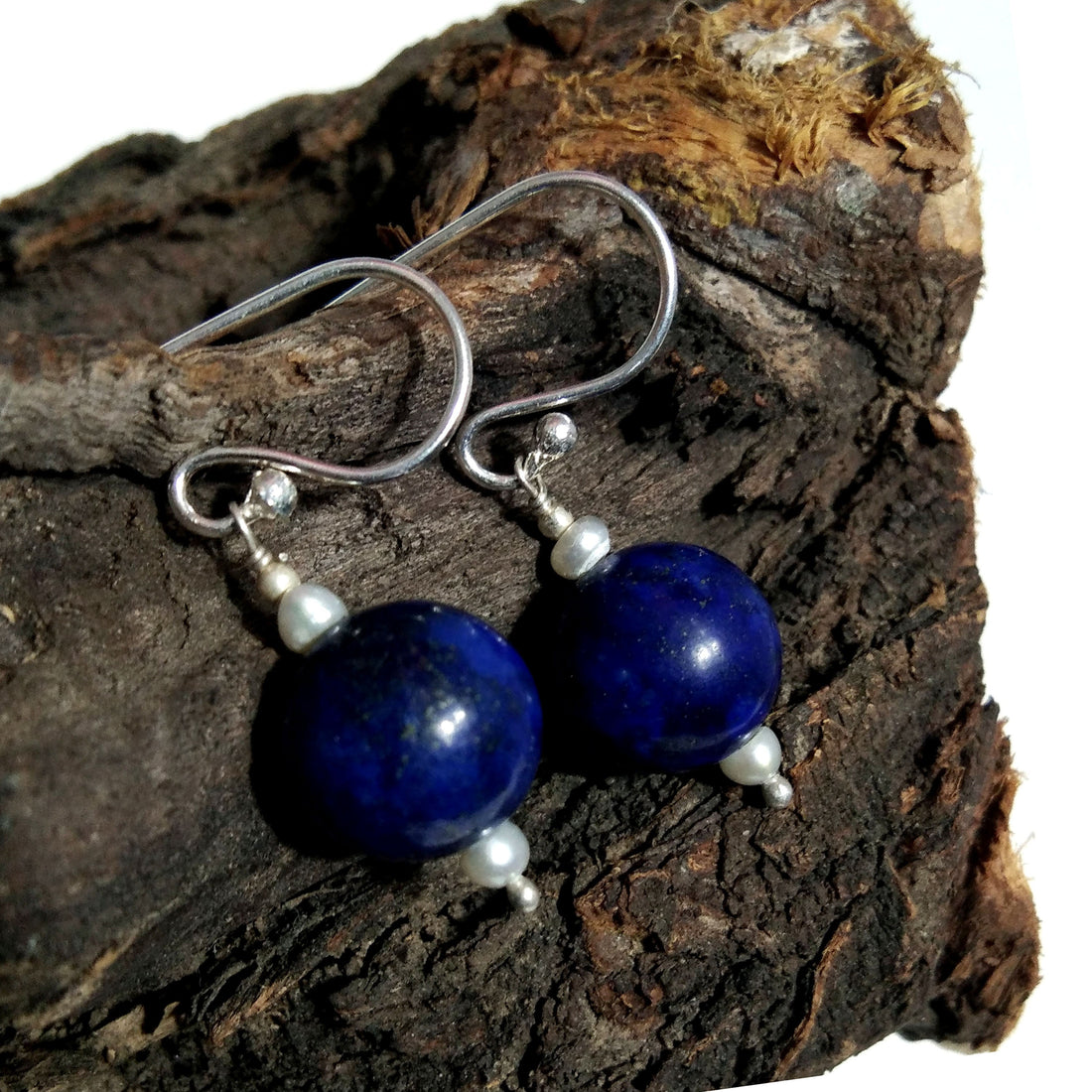 Very Beautiful Lapis Lazuli Earring ! Natural Gemstone Lapis Lazuli Earring,  925 Silver Handmade Earring, Stone Size 10 mm Round Earring