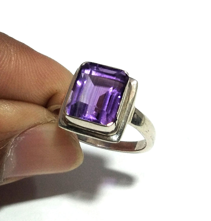 Natural Amethyst Cut Gemstone Ring, 925 Solid Starling Silver Ring, Stone Size 10x8 mm Top Color Purple Amethyst Ring, Gift Birthday Ring