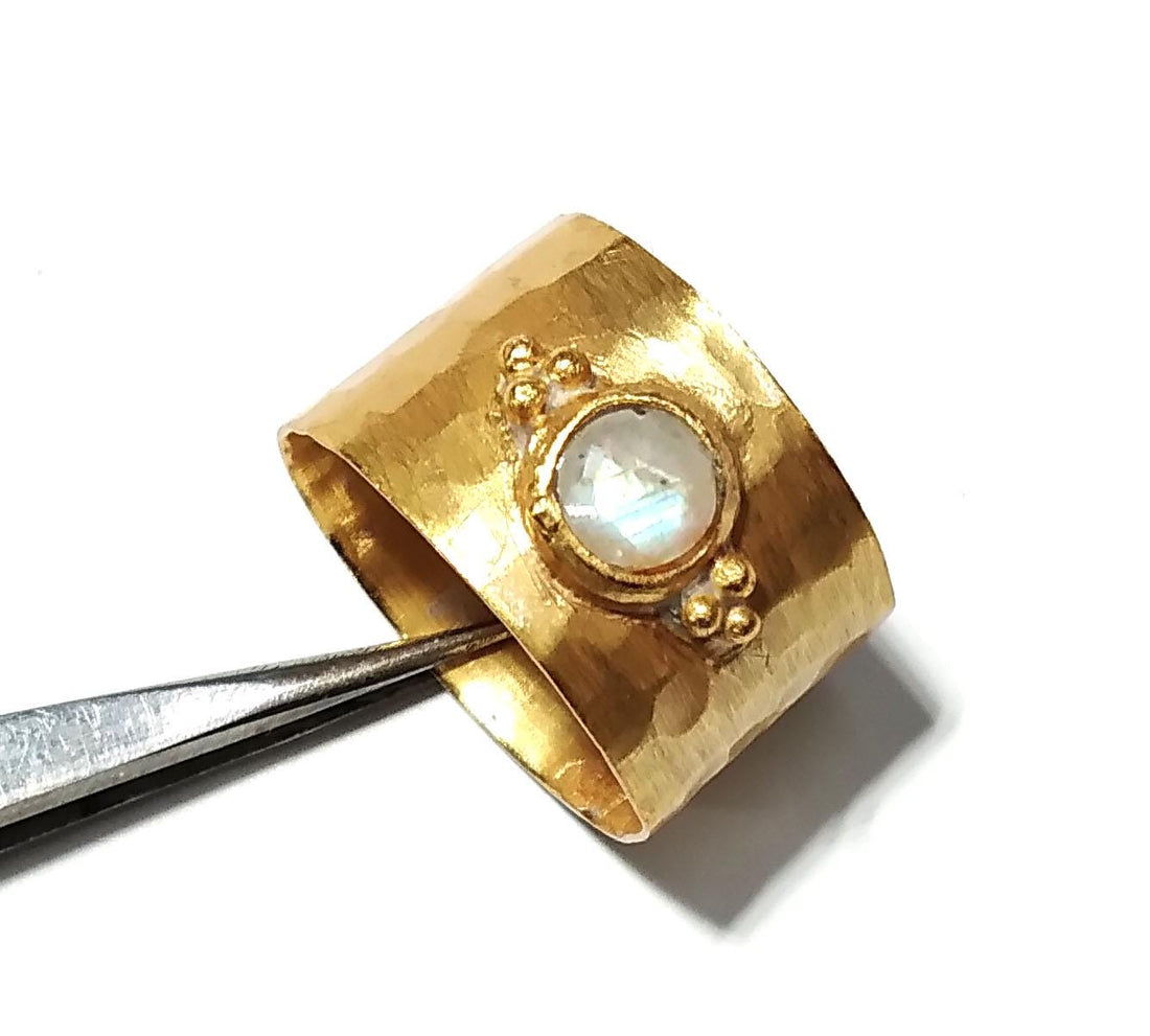 Natural Rainbow Moonstone Ring, Solid 925 Sterling Silver Gold Plated Ring, Rainbow Moonstone Silver Ring, Handmade For Gift Birthday Ring