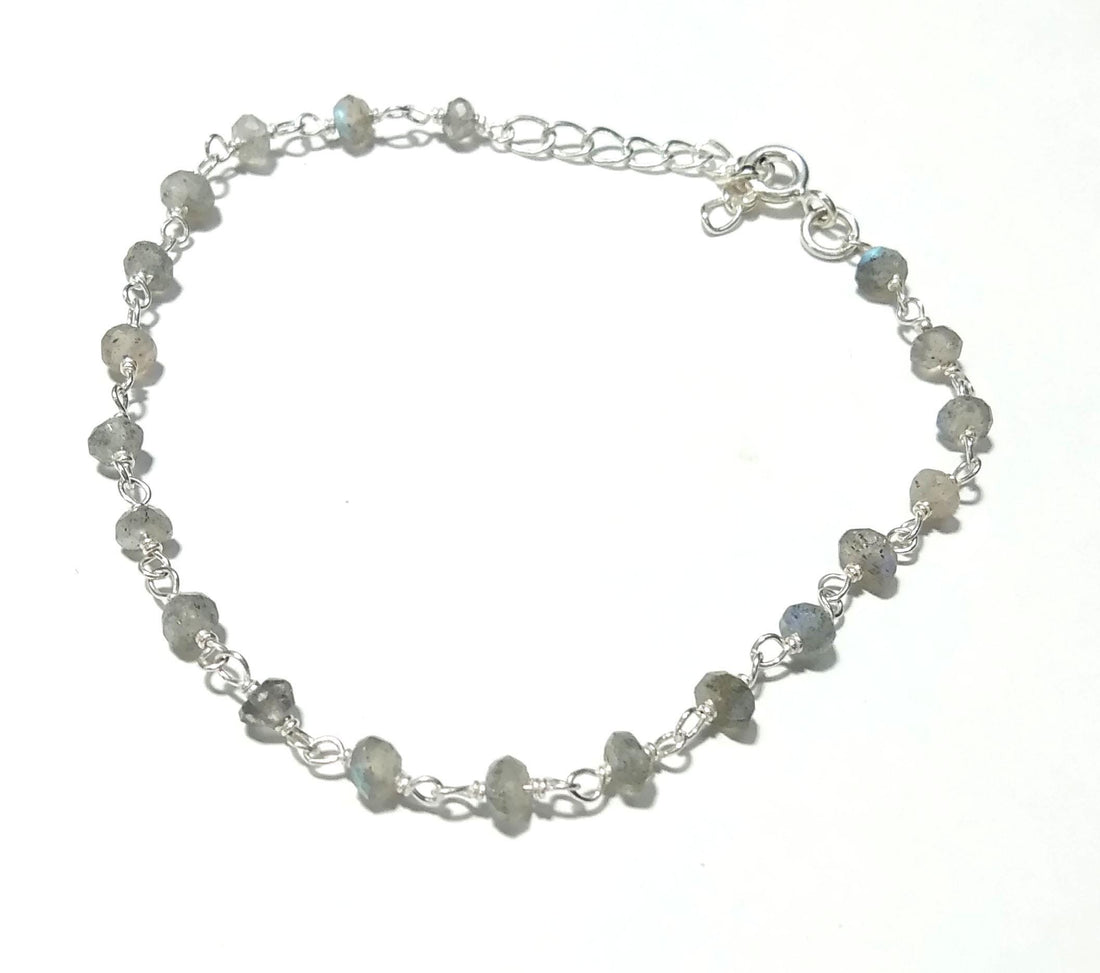 Natural Labradorite Faceted Stone Bracelet, 925 Sterling Silver Jewelry Good Quality Labradorite Bracelet 8 inches Gift For Girls & Women.