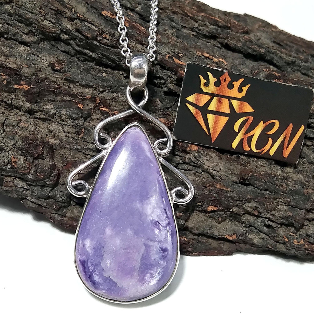 Charoite Gemstone Pendant, Solid 925 Sterling Silver Chain Pendant, Good Purple Color Charoite Handmade Pendant, Gift Birthstone Pendant