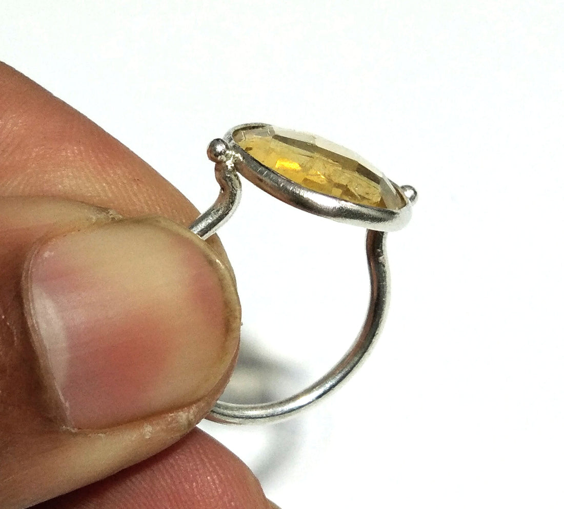 Citrine Checker Cut Stone Ring, 925 Solid Starling Silver Ring, Gemstone Size 13x15 mm Natural Yellow Citrine Stone Ring, Gift Birthday Ring