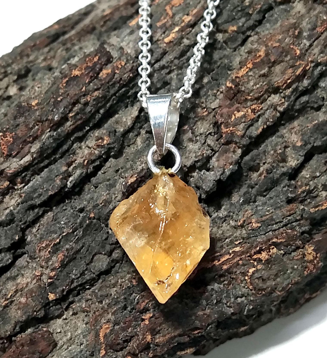 Natural Citrine Raw Gemstone Pendant, Solid 925 Starling Silver Pendant Chain Necklace, Handmade Jewelry Stone Size 18x13 mm Gift Pendant
