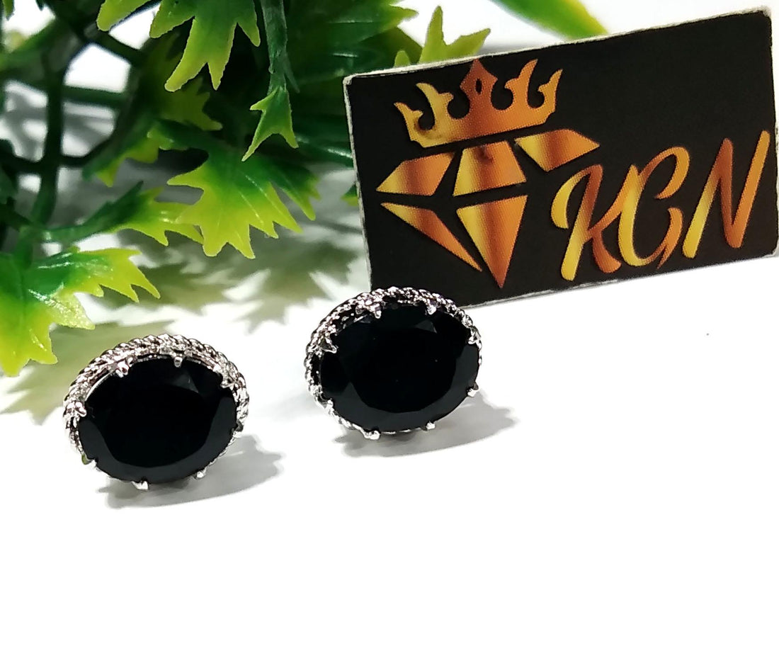 Black Onyx Faceted Stud Earrings, 925 Starling Silver Design Earring, Natural Black Onyx Gemstone Oval Shape Stone Size 9x7mm Christmas Gift