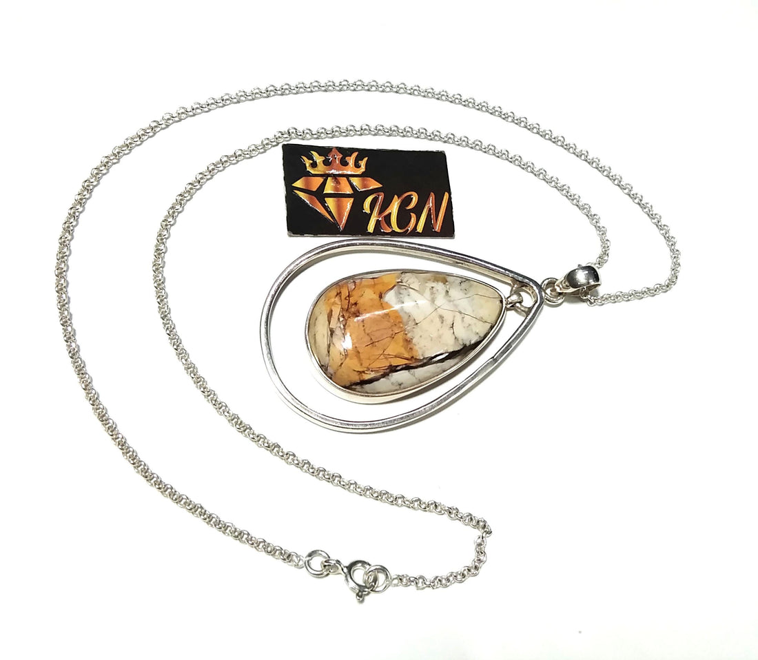 Natural Brecciated Mookaite Gemstone Pendant Chain Necklace, 925 Sterling Silver Pendant, Amazing Color Nice Design Pendant, Gift For Her