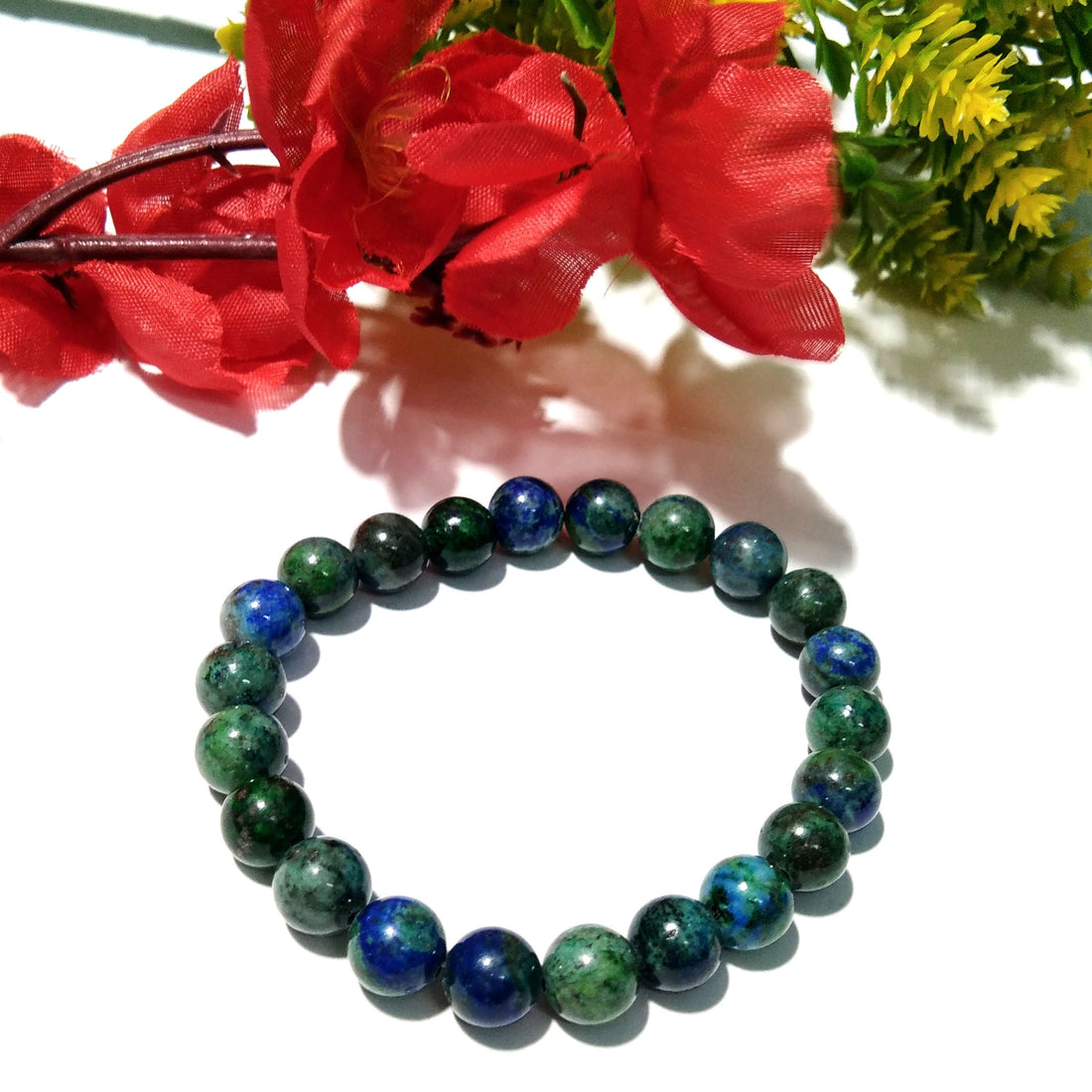 Azurite Malachite Gemstone Bracelet, Friendship Bracelet, Healing Crystal Beaded Bracelet, Men & Women Round Bracelet Size 8x8 mm Stone