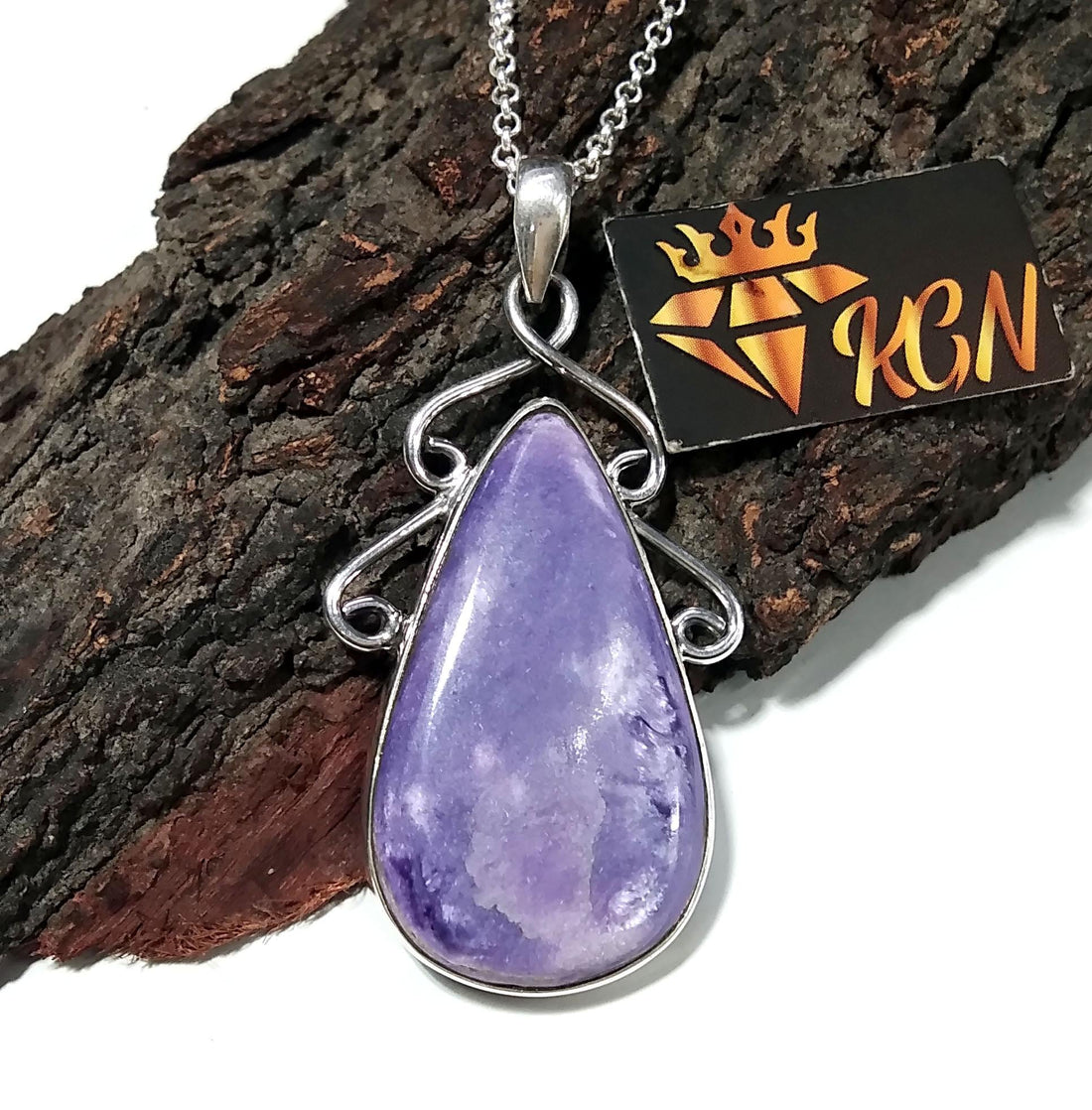 Charoite Gemstone Pendant, Solid 925 Sterling Silver Chain Pendant, Good Purple Color Charoite Handmade Pendant, Gift Birthstone Pendant