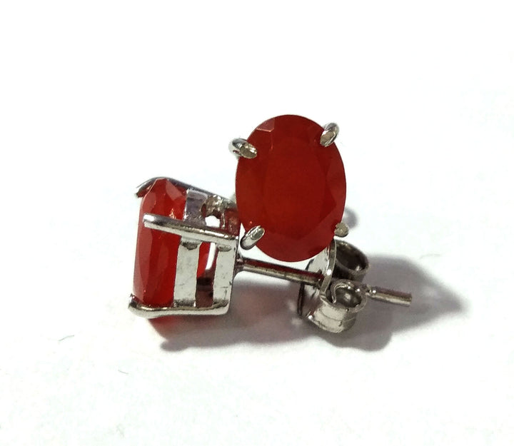 Carnelian Stud Earrings, 925 Solid Starling Silver Earring Jewelry, Natural Carnelian Stone Oval Shape Stone Size 5x7 mm Gift for Her, Studs